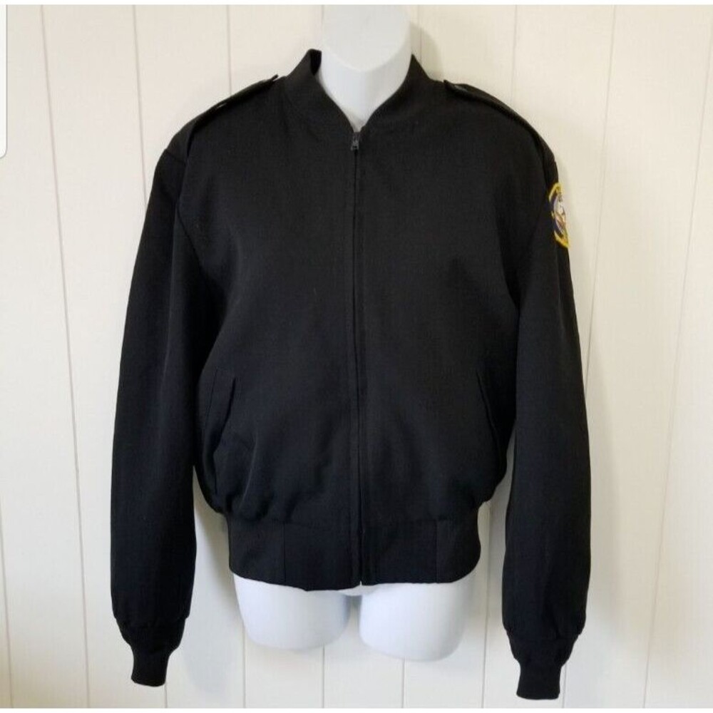 Neptune Garment Co Bomber Jacket Size 14 Regular Black Officer Full Zip